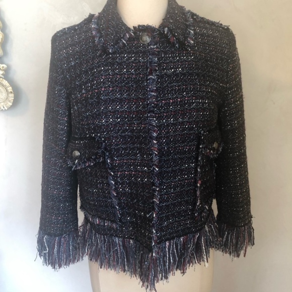 For the Republic Navy,black,pink,purple,white maroon Tweed Blazer w/fringe Size6